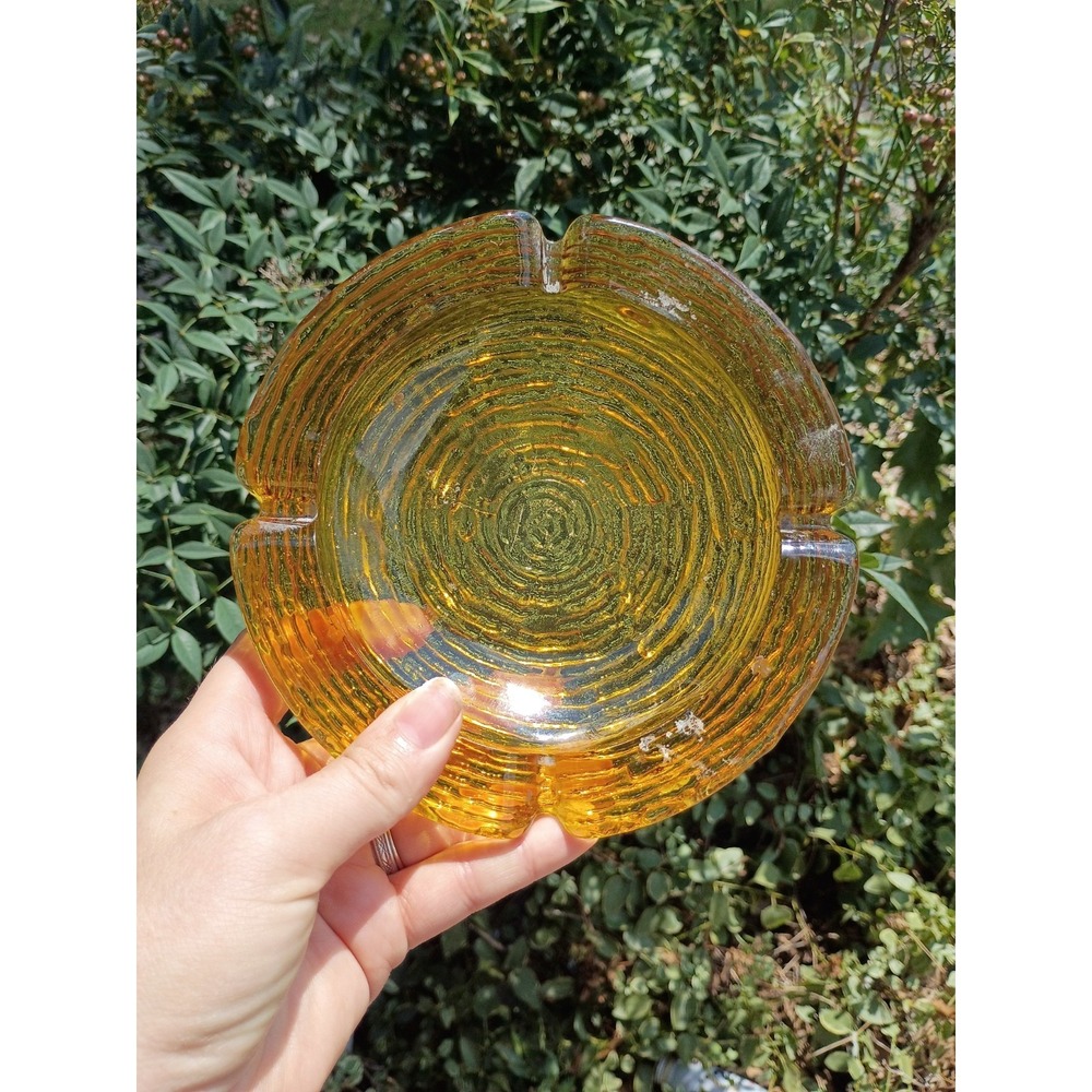 Vintage Yellow Anchor Hocking Soreno Amber Textured Bark/Ripple - 6.25" Ashtray